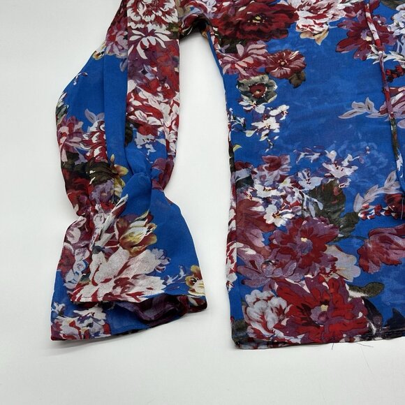 Elie Tahari Size XS Spring Blossom Print Sheer Chiffon Long Sleeve Blouse NWT - Picture 3 of 11